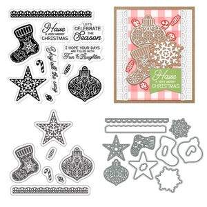 Christmas Silhouette Pattern Clear Stamps and Die Cuts for Card Making Silicone Seals Metal Cutting Dies Sets for DIY Scrapbooking Paper