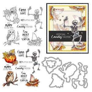 Halloween Skeleton Spider Clear Stamps and Die Cuts for Card Making Silicone Seals Metal Cutting Dies Sets for DIY Scrapbooking Paper
