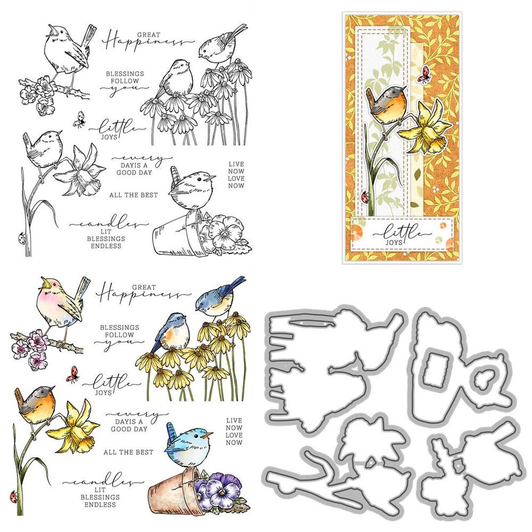 Branches Flowers Birds Clear Stamps and Die Cuts for Card Making ...