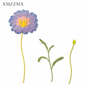 XMZZMX Schatten Mohn Blumen Metall Stanzformen für Kartenherstellung Prägung Papier Die Cuts Sets Album Crafts Vorlagen Schablonen