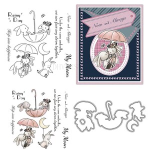 Couple Bunny Animals Clear Stamps and Die Cuts for Card Making Silicone Seals Metal Cutting Dies Sets for DIY Scrapbooking Paper