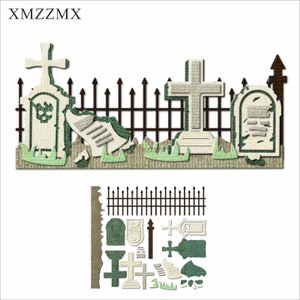 XMZZMX Shadow Halloween kerkhof hek metalen stansmessen voor kaarten maken embossing papier stansen sets album ambachten sjablonen stencils