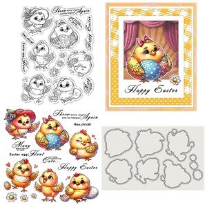 Ovos de Páscoa de desenho animado, carimbos transparentes e recortes para fazer cartões, selos de silicone, conjuntos de matrizes de corte de metal para scrapbooking faça você mesmo