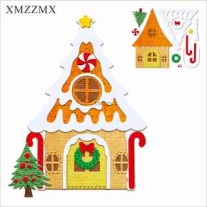 XMZZMX Albero della casa di Natale Fustelle in metallo per la realizzazione di biglietti Carta per goffratura Fustelle Imposta Album Artigianato Modelli Stencil