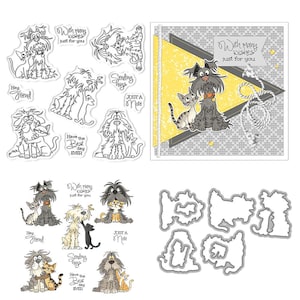 Cats Dogs Pets Clear Stamps and Die Cuts for Card Making Silicone Seals Metal Cutting Dies Sets for DIY Scrapbooking Paper
