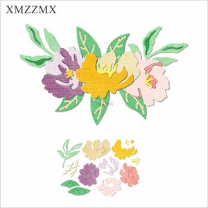 XMZZMX Schatten Pfingstrose Blume Metall Stanzformen für Kartenherstellung Prägung Papier Stanzteile Sets Album Handwerk Vorlagen Schablonen