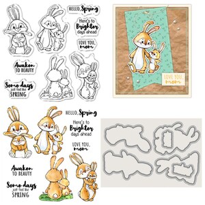 Rabbit Mother Spring Animals Clear Stamps and Die Cuts for Card Making Silicone Seals Metal Cutting Dies Sets for DIY Scrapbooking Paper