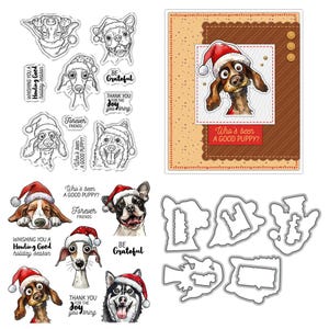 Christmas Dog Santa Hat Clear Stamps and Die Cuts for Card Making Silicone Seals Metal Cutting Dies Sets for DIY Scrapbooking Paper