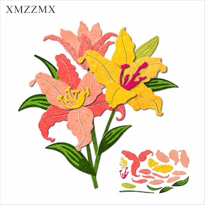 XMZZMX Troqueles de corte de metal con flor de lirio de sombra para hacer tarjetas, troqueles de papel en relieve, conjuntos de plantillas de manualidades para álbumes