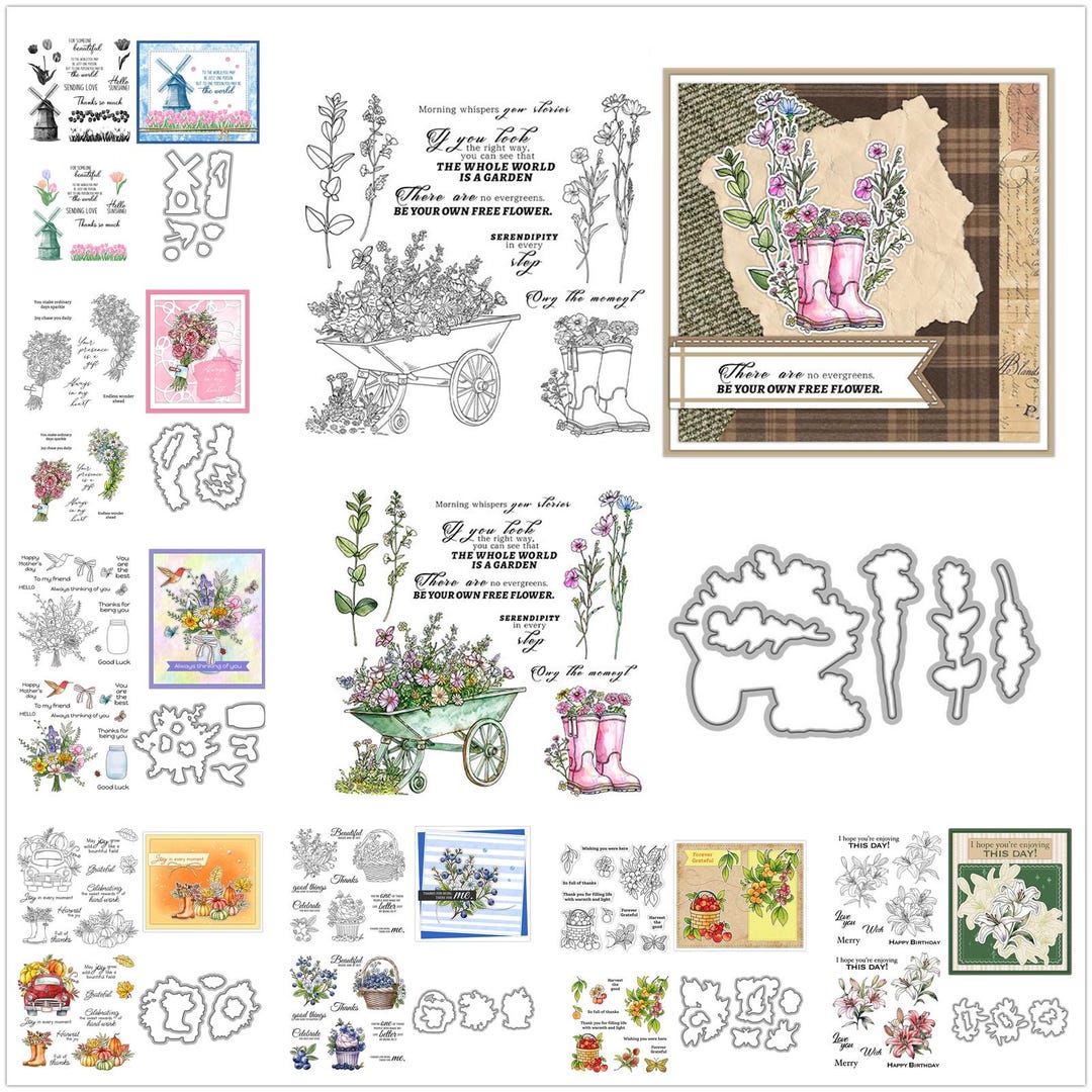 Plant Flowers Daisy Lily Fruits Clear Stamps and Die Cuts for Card ...