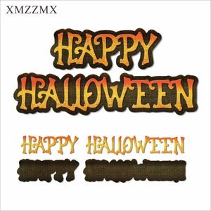 XMZZMX Worte Happy Halloween Metall Stanzformen für Kartenherstellung Prägung Papier Stanzteile Sets Album Handwerk Vorlagen Schablonen