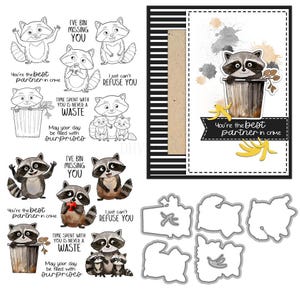 Raccoon Animal Clear Stamps and Die Cuts for Card Making Silicone Seals Metal Cutting Dies Sets for DIY Scrapbooking Paper Crafting