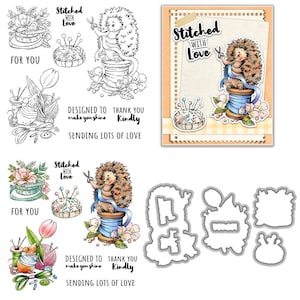 Timbri trasparenti e fustelle Tailor Hedgehog Needle Thread per la creazione di biglietti, sigilli in silicone, set di fustelle in metallo per scrapbooking fai da te, carta