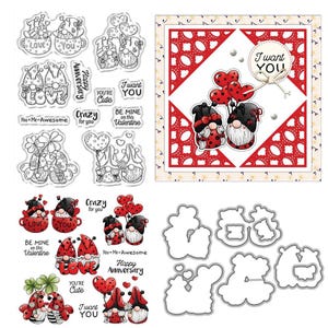 Valentine Day Dwarf Couple Clear Stamps and Die Cuts for Card Making Silicone Seals Metal Cutting Dies Sets for DIY Scrapbooking Paper