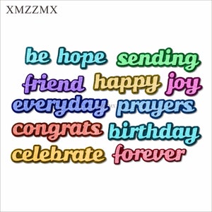 XMZZMX Englisch Be Hope Senden Metall Stanzformen für Kartenherstellung Prägung Papier Stanzteile Sets Album Handwerk Vorlagen Schablonen