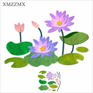 XMZZMX Ombre Lotus Feuille de Lotus Matrices de Découpe en Métal pour la Fabrication de Cartes Gaufrage Papier Découpes Ensembles Album Artisanat Modèles Pochoirs