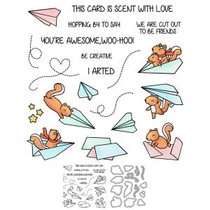 Squirrel Paper Airplane Clear Stamps and Die Cuts for Card Making Silicone Seals Metal Cutting Dies Sets for DIY Scrapbooking Paper