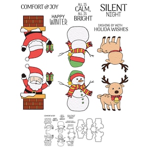 Santa Claus Snowman Sika Deer Clear Stamps and Die Cuts for Card Making Silicone Seals Metal Cutting Dies Sets for DIY Scrapbooking Paper