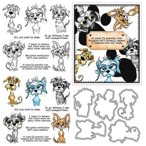 Naughty Dog Animals Clear Stamps and Die Cuts for Card Making Silicone Seals Metal Cutting Dies Sets for DIY Scrapbooking Paper Crafting