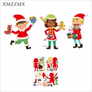 XMZZMX Weihnachten Elf Kinder Metall Stanzformen für Kartenherstellung Prägung Papier Stanzteile Sets Album Handwerk Vorlagen Schablonen
