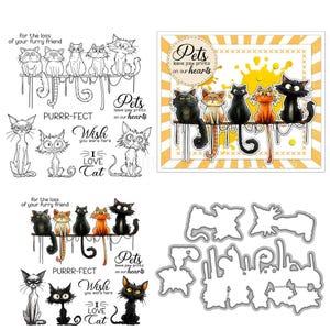 Cat Animal Clear Stamps and Die Cuts for Card Making Silicone Seals Metal Cutting Dies Sets for DIY Scrapbooking Paper