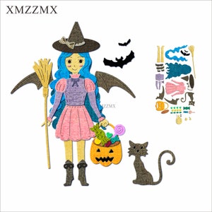 XMZZMX Schatten Halloween Hexe Frau Metall Stanzformen für Kartenherstellung Prägung Papier Stanzteile Sets Album Handwerk Vorlagen Schablonen