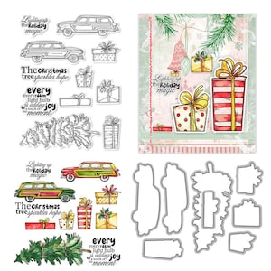 Christmas Box Car Clear Stamps and Die Cuts for Card Making Silicone Seals Metal Cutting Dies Sets for DIY Scrapbooking Paper