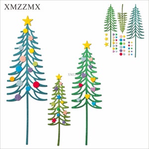 XMZZMX Shadow Kerstboom Sterren Metalen Stansmessen voor Kaarten Maken Embossing Papier Die Cuts Sets Ambachten Sjablonen stencils