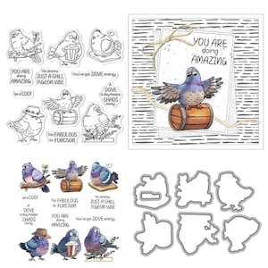 Pigeon Twigs Barrels Clear Stamps and Die Cuts for Card Making Silicone Seals Metal Cutting Dies Sets for DIY Scrapbooking Paper