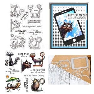 Weighing Cat Animal Clear Stamps and Die Cuts for Card Making Silicone Seals Metal Cutting Dies Sets for DIY Scrapbooking Paper