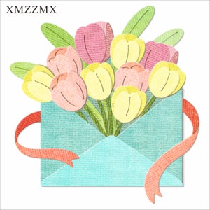 XMZZMX Tulip buste fustelle in metallo per la fabbricazione di biglietti carta per goffratura fustelle imposta album artigianato modelli stencil