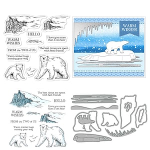 Polar Bear Iceberg Clear Stamps and Die Cuts for Card Making Silicone Seals Metal Cutting Dies Sets for DIY Scrapbooking Paper