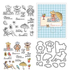 Summer Vacation Woman Fruit Clear Stamps and Die Cuts for Card Making Silicone Seals Metal Cutting Dies Sets for DIY Scrapbooking Paper