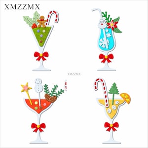 XMZZMX Schatten Weihnachten Weinglas Metall Stanzformen für Kartenherstellung Prägung Papier Stanzteile Sets Handwerk Vorlagen Schablonen