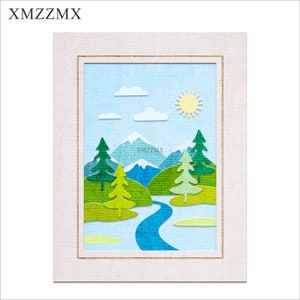 XMZZMX Mountain Water Borders Metall Stanzformen für Kartenherstellung Prägen Papier Stanzteile Sets Album Handwerk Vorlagen Schablonen
