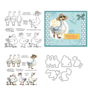 White Goose Animal Clear Stamps and Die Cuts for Card Making Silicone Seals Metal Cutting Dies Sets for DIY Scrapbooking Paper