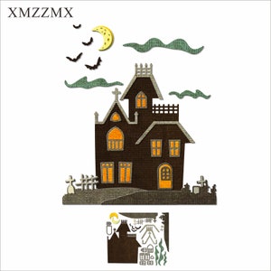 XMZZMX Ombra Case di Halloween Pipistrelli Fustelle in metallo per la realizzazione di cartoline Goffratura Carta Fustellati Set Album Artigianato Modelli Stencil