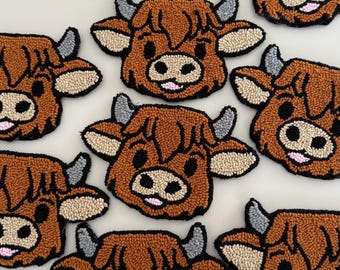 Highland Cow Punch Needle Mug Rug, Country Style gift idea, Cozy Home Accessories, Punch Needle Drink Mat