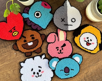 BT21 Coaster,Punch Needle Mug Rug,TATA,Chımmy,Koya Drink Mat,New Home Gift,BT21 Decor