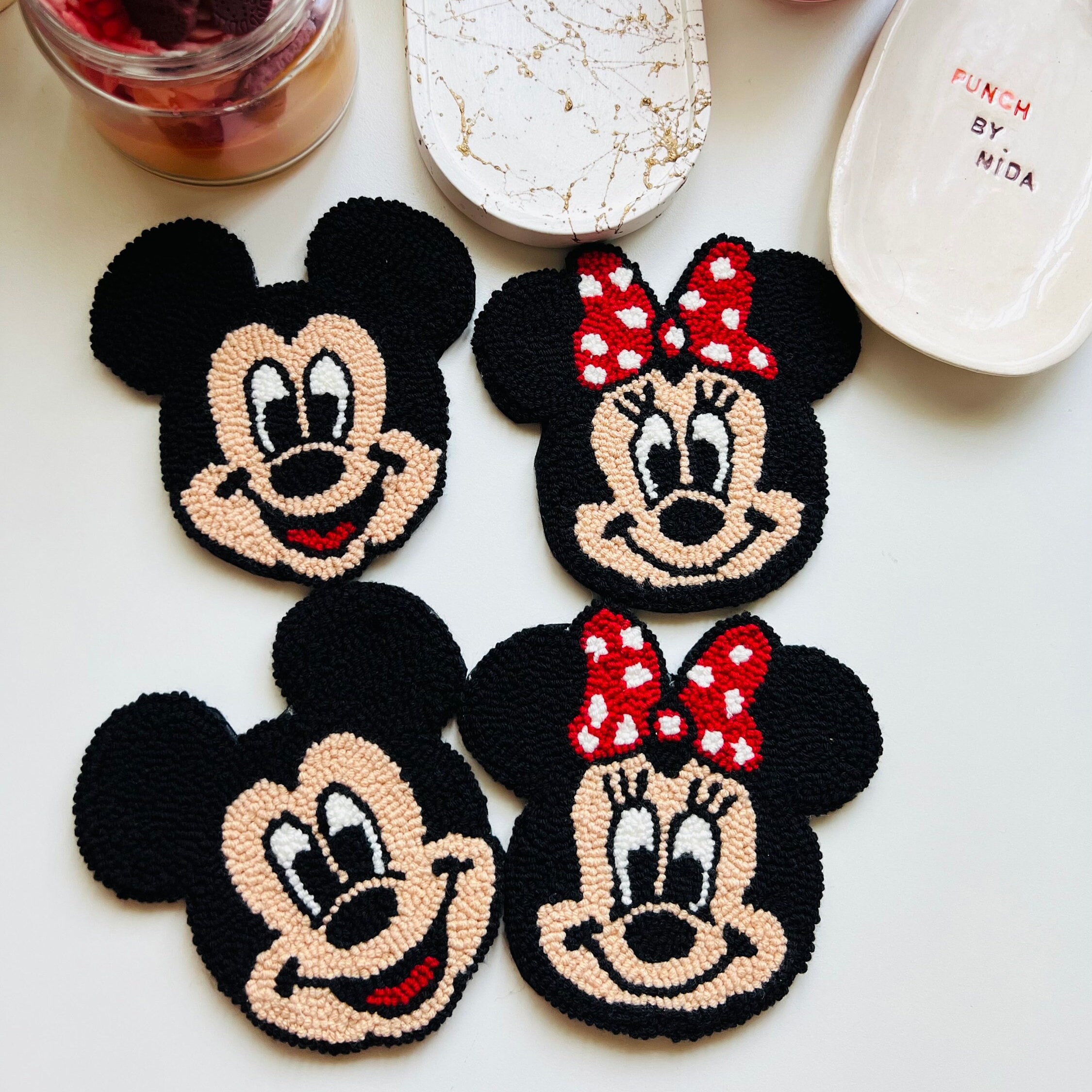 Mickey& Minnie Mouse Coaster,disney Character Punch Needle Mug Rug