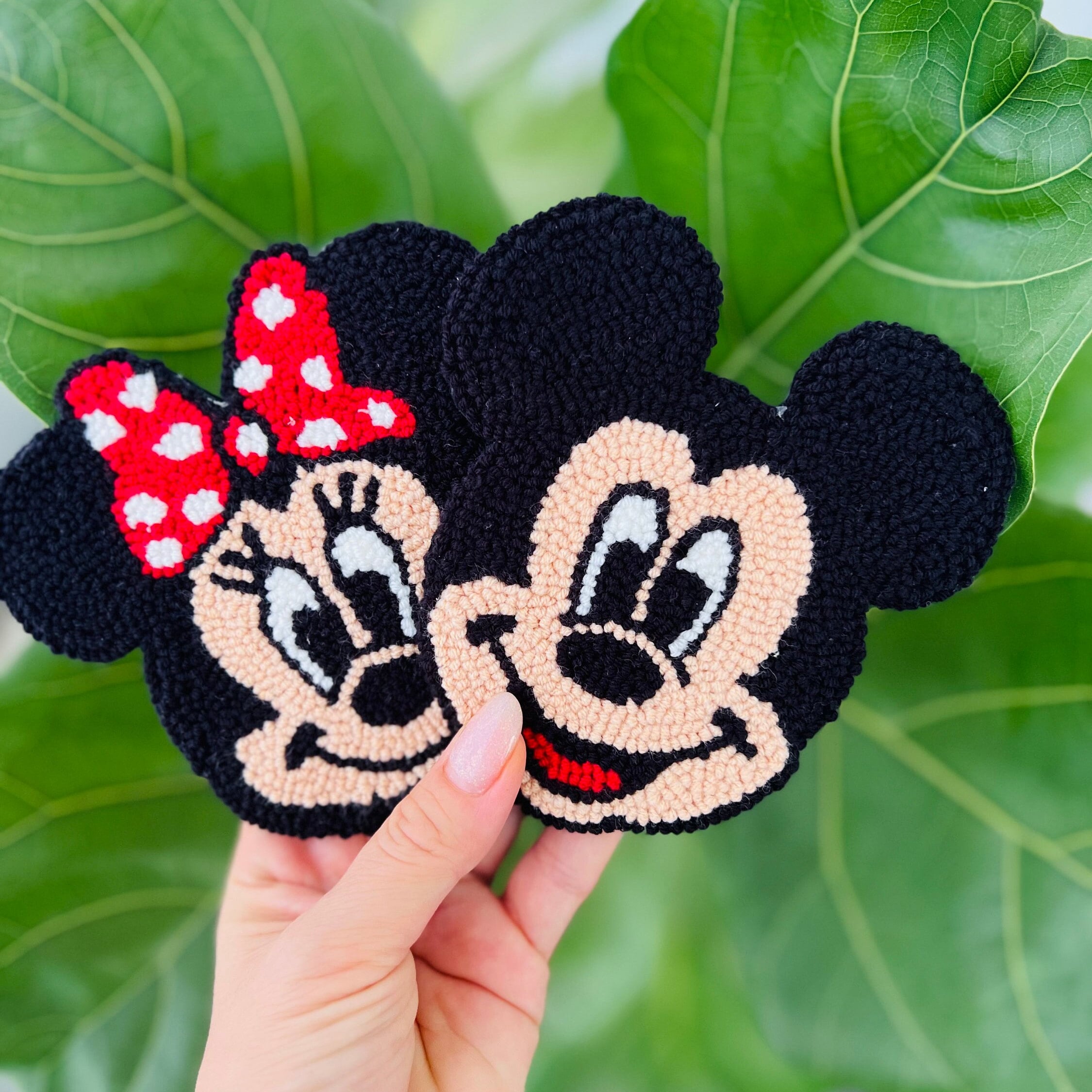 Mickey& Minnie Mouse Coaster,disney Character Punch Needle Mug Rug