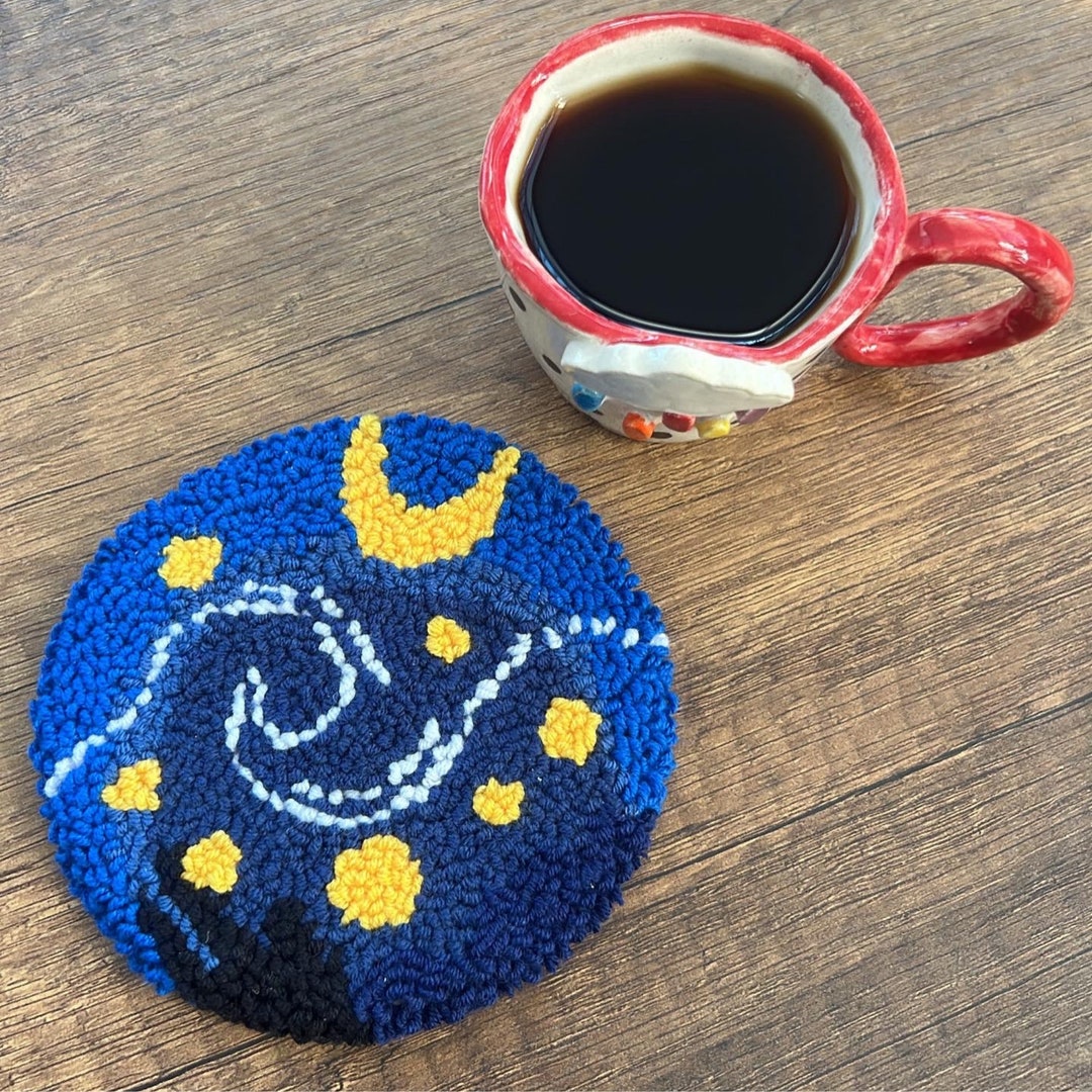 The Starry Night Punch Needle Coasters Mug Rug Coffee Drink Etsy