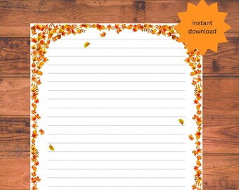 Note page printable note page autumn leaves note page printable in A4 and US letter size