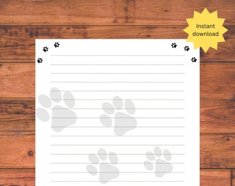 Paw print printable lined and unlined note page in A4 and US letter size