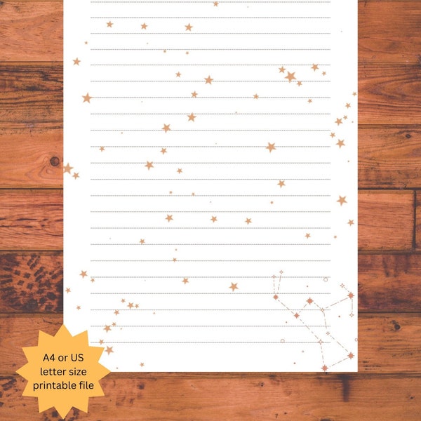 Star with star constellation printable lined and unlined note page in A4 and US letter size