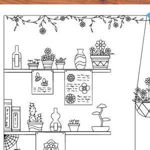 página para colorir para adultos, plantas em vaso, página para colorir para adultos, imprimível em tamanho A4 e carta dos EUA