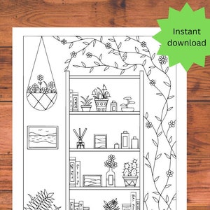 página para colorir para adultos, plantas em vaso, página para colorir para adultos, imprimível em tamanho A4 e carta dos EUA