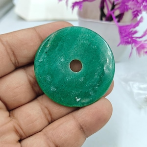 Green Jade Donut Pendant 45mm Round Natural Gemstone Necklace Large Polished Crystal Charm