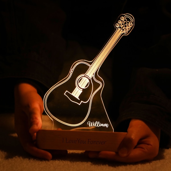 Guitar Lamp Music Gift for Musicians, Guitar Nightlight, Personalised Gift for Music Lover, Custom Nightlight, Guitar Led Lights