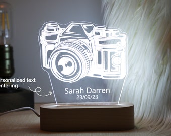 Lampe à LED acrylique pour appareil photo comme cadeau de photographe, veilleuse de lampe illusion 3D, cadeau de Saint-Valentin, cadeau d'anniversaire, lampe de table personnalisée